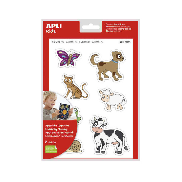 Apli Gomets Tematicos Animales xL - 28 Gomets en 2 Hojas A4 - Desarrollados con Educadores - Adhesivo Removible - Tamaño xL si