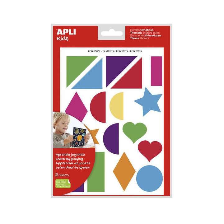 Apli Gomets Tematicos Formas Geometricas xL - 2 Hojas A4 (64 Gomets) - Desarrollados con Educadores - Adhesivo Removible - Tama