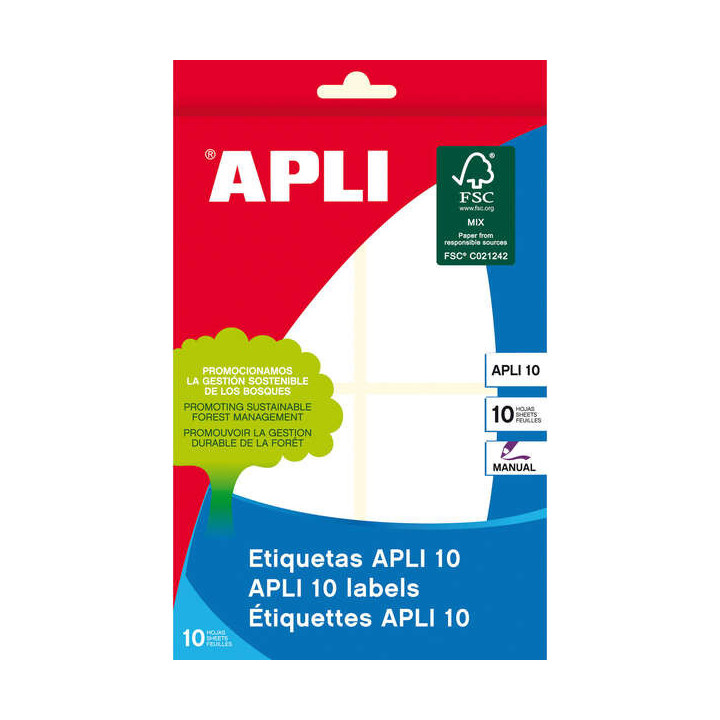 Apli Etiquetas 10 Blancas 53.0 x 82.0mm 10 Hojas