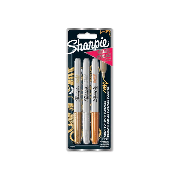Marcador permanent metálicos blister 3 punta fina oro/plata/bronce sharpie 1986006