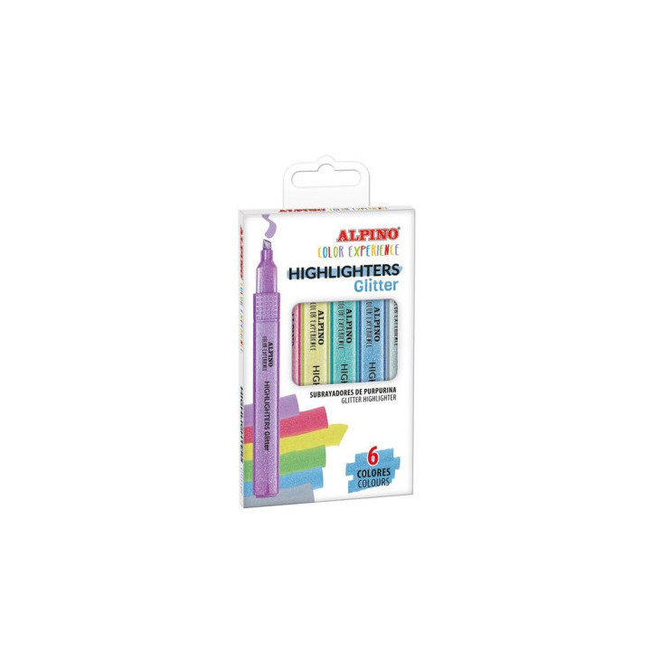 Estuche 6 subrayadores glitter color experience alpino su000006