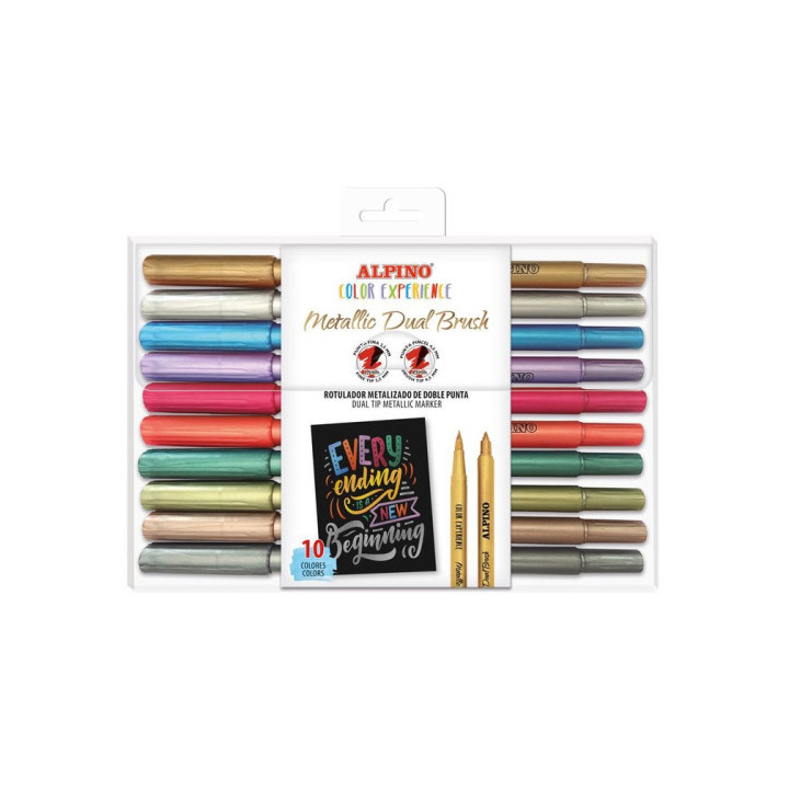 Estuche 10 rotuladores metallic dual brush lettering alpino ar001091