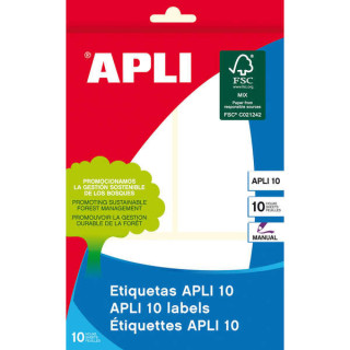 Apli Pack de 30 Etiquetas Rectangulares 53x100mm - 10 Hojas por 3 Etiquetas - Adhesivo Permanente - Cantos Romos - Color Blanco