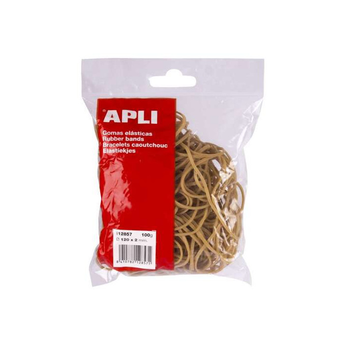 Apli Bolsa de 100gr de Gomas Elasticas Ø 120 x 2mm - Alta Calidad - Fabricadas con un 70% de Caucho Natural