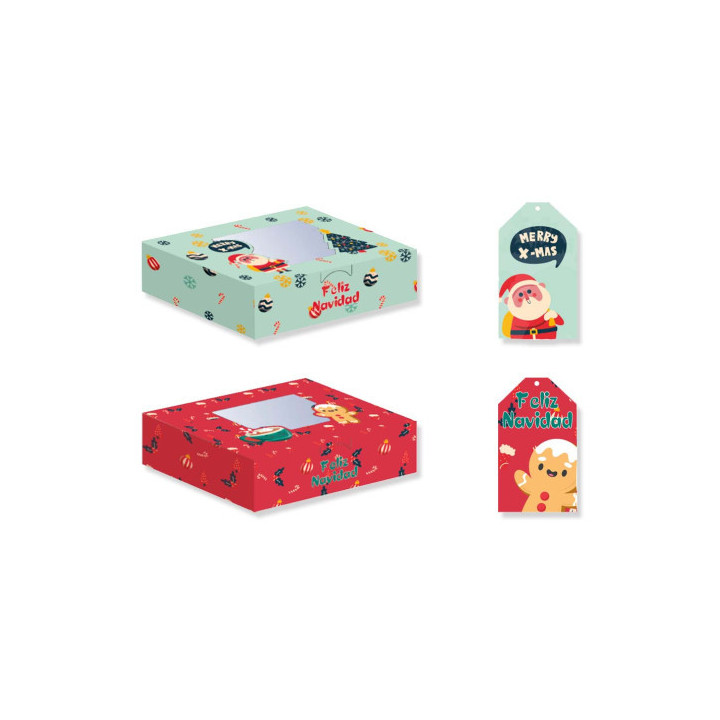 Caja plegable decorada con ventana navidad bismark 330874