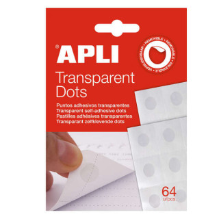 Apli Pack de 64 Puntos Adhesivos Removibles - Adhesivo Removible - Facil de Usar - Ideal para Manualidades y Oficina - Transpar