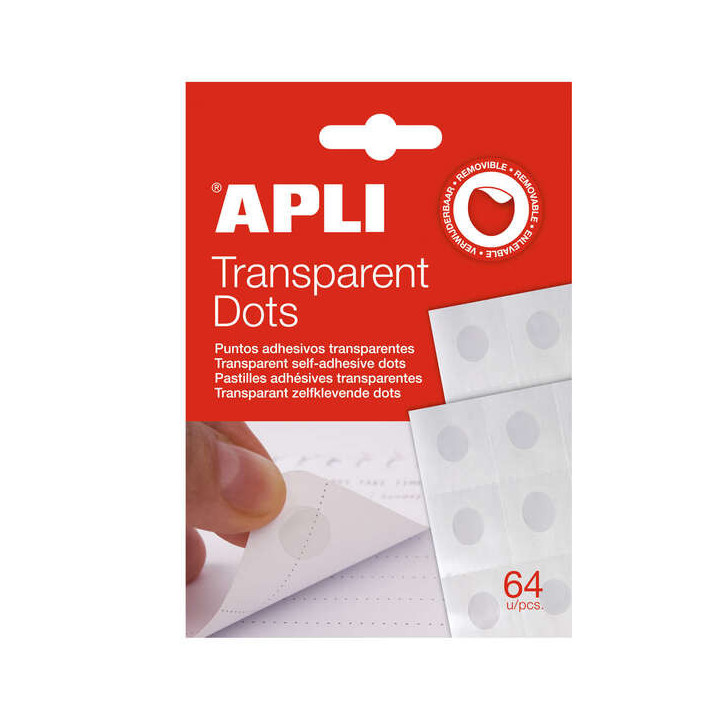 Apli Pack de 64 Puntos Adhesivos Removibles - Adhesivo Removible - Facil de Usar - Ideal para Manualidades y Oficina - Transpar