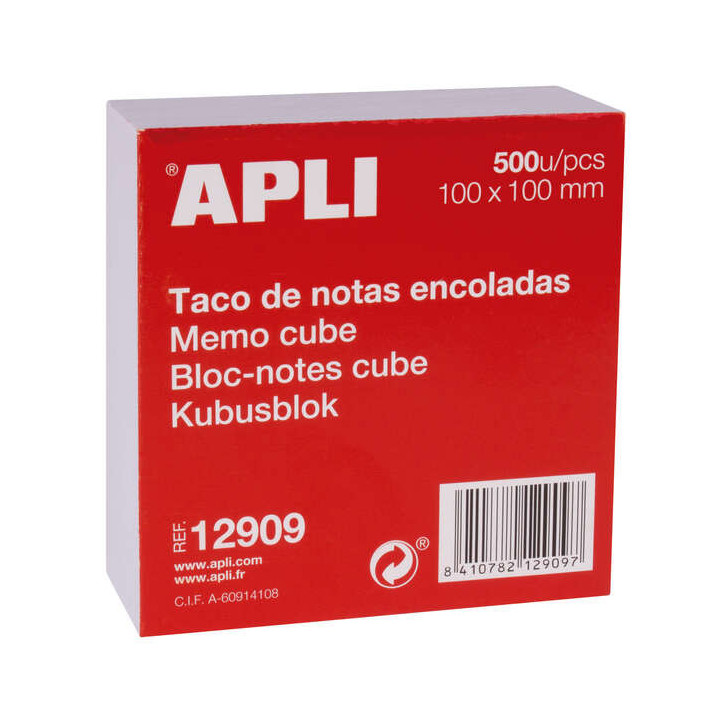Apli Taco de Notas 100x100 - 500 Hojas - Adhesivo - Blanco