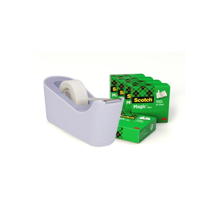 Pack dispensador portarrollos c18 color lavanda + 6 rollos cinta invisible 19mm x 33m magic c18-l6 scoth 7100180402