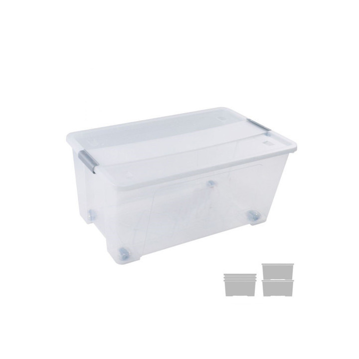 Caja de almacenaje con tapa y ruedas 61 litros 40x68x31cm pp transparente archivo 2000 cp1482061 cs tp