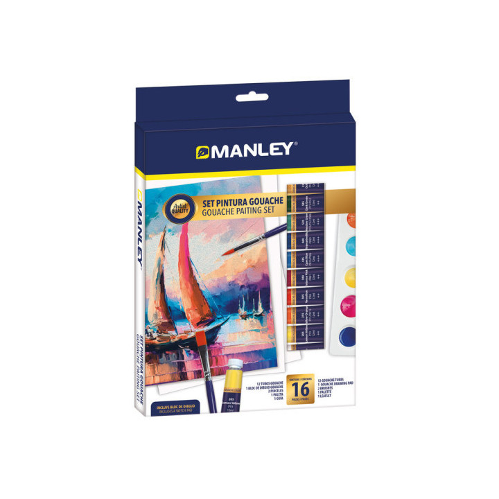 Set pintura gouache 16 pzas manley mgh00100