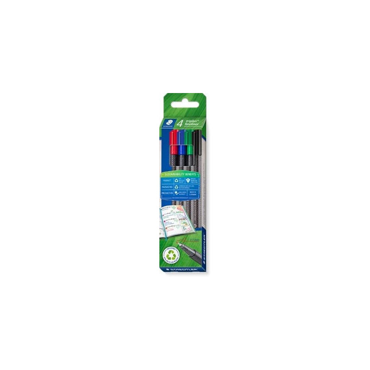 Estuche rotulador triplus fineliner 334 eco edition. 4 unidades colores surtidos staedtler 334 rc4