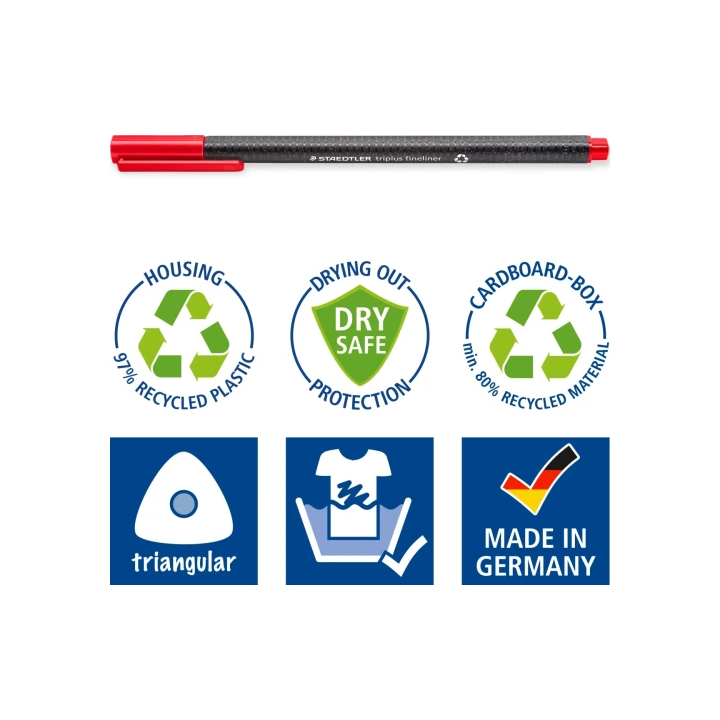 Caja de 10 rotuladores triplus fineliner 334 eco edition rojo staedtler 334 r-2