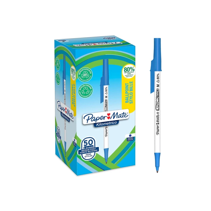 Caja 50 bolígrafos paper mate kilométrico punta mediana (1
