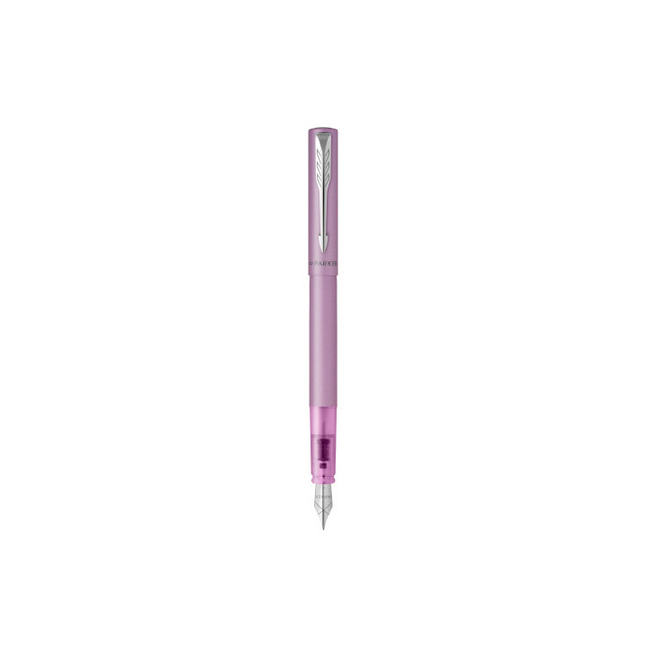 Pluma vector xl laca color rosa metálico sobre latón con recambio de tinta azul estuche de regalo parker 2159748