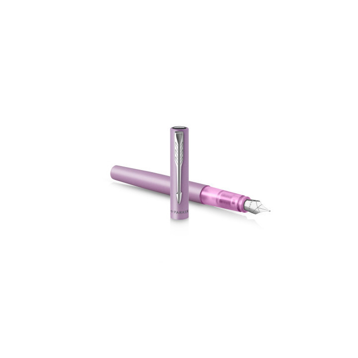 Pluma vector xl laca color rosa metálico sobre latón con recambio de tinta azul estuche de regalo parker 2159748