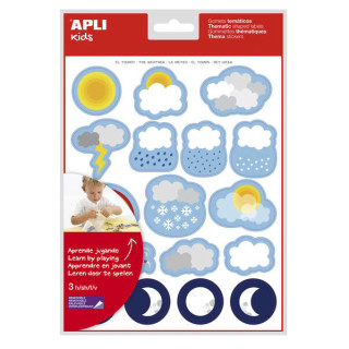 Apli Bolsa de Gomets Tematicos el Tiempo - 51 Gomets en 3 Hojas - Adhesivo Removible - Desarrollados con Educadores - Adhesivo