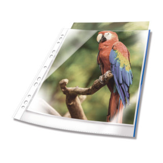 Bolsa 25 fundas multitaladro pp premium a4 cristalclear 80micras borde azul durable 265506