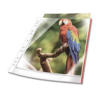 Bolsa 25 fundas multitaladro pp premium a4 cristalclear 80micras borde rojo durable 265503