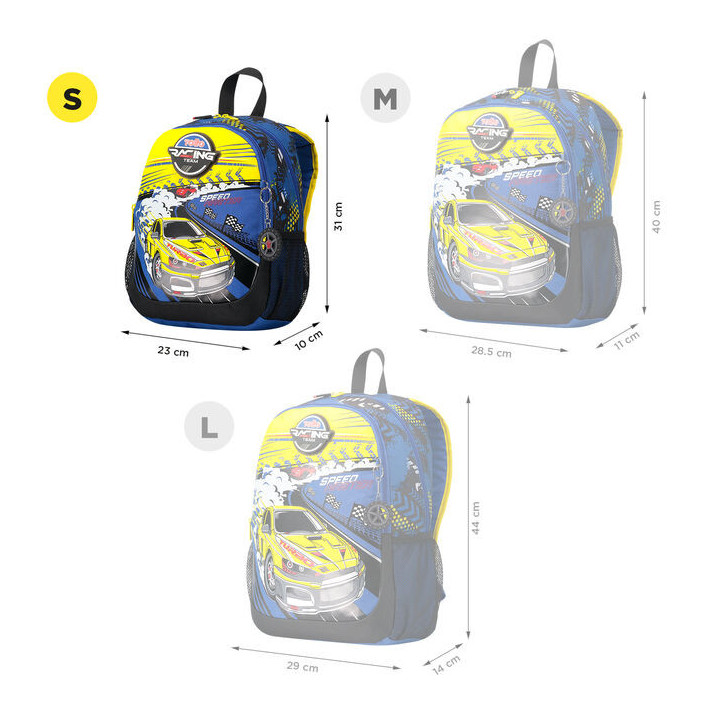 Mochila escolar pequeña de carreras de coches totto mj04vlc001-2310-6j7s