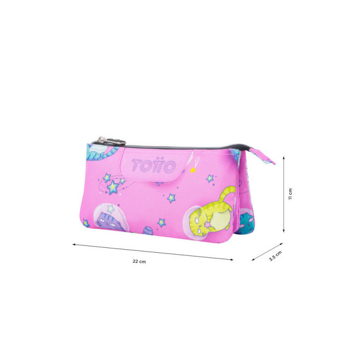 Estuche escolar tres compartimentos gatos astronautas totto ac52eco012-2310z-9i9