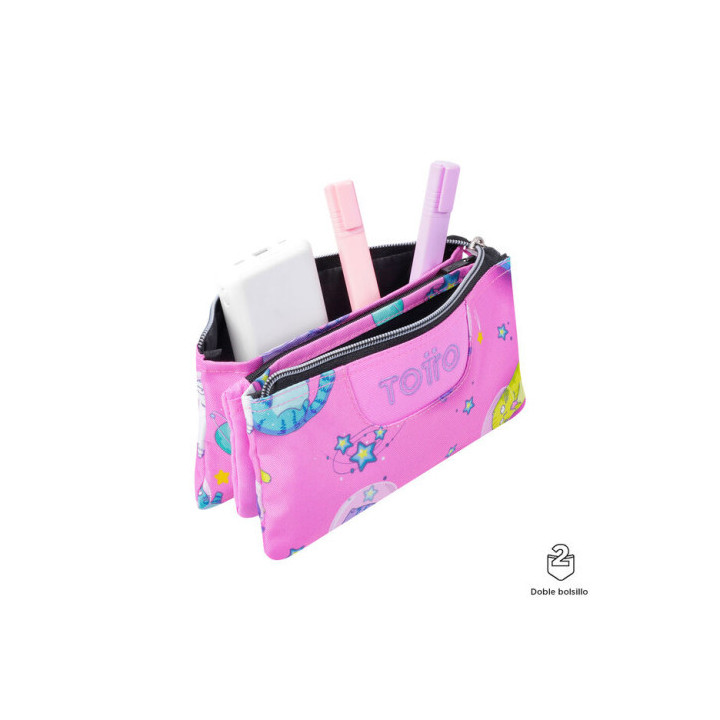 Estuche escolar tres compartimentos gatos astronautas totto ac52eco012-2310z-9i9