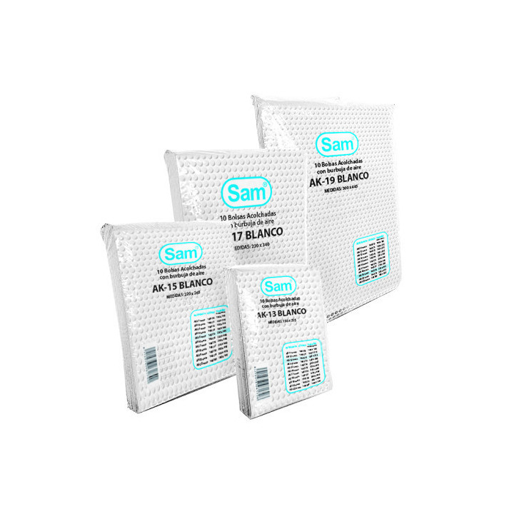 Paquete 10 bolsas air bag autoadhesiva acolchada ak-12 blanco medida interior 120x215 sam 146171
