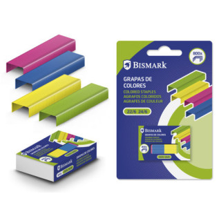 Caja de 800 grapas de colores nº 22/6-24/6 metalizadas bismark 331279