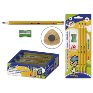 Lapicero hb triangular c/goma jumbo kids - 3 uds bismark 328567