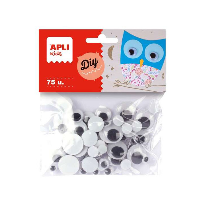Apli Pack de 75 Ojos Moviles Redondos - Medidas Surtidas Ø 8 mm