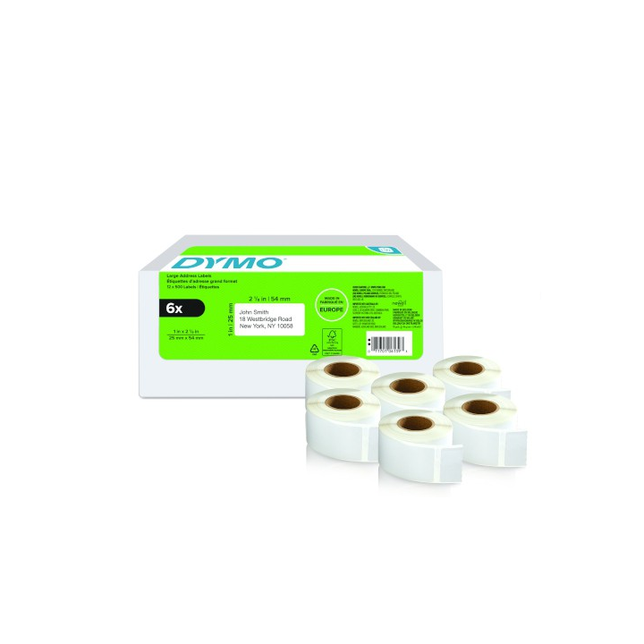 Pack 6 rollos lw etiquetas 25x54mm dymo 2177564