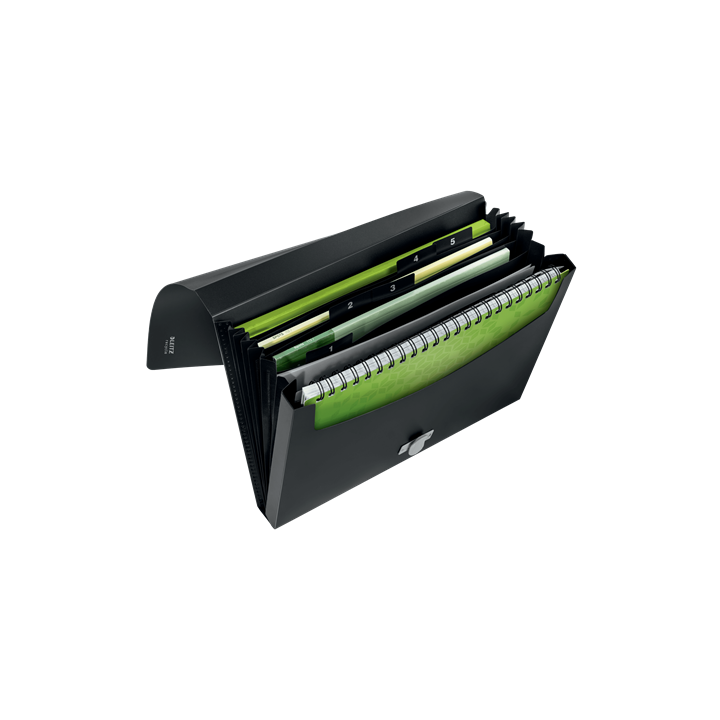 Carpeta polipropileno acordeon 5 posiciones+bolsillo frontal broche giratorio a4 recycle negro leitz 46240095