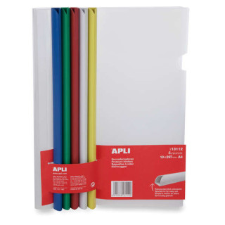 Apli Pack de 5 Encuadernadores Deslizantes 10x297mm - Capacidad de 100 Hojas - Con Funda Transparente - Ranura para Facil Inser