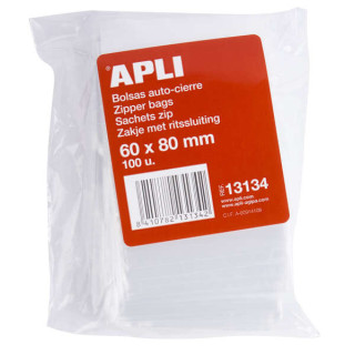 Apli Bolsas Zip Auto Cierre Transparentes 60x80mm - Material LDPE - Cierre Seguro y Facil Manipulacion - Uso Alimenticio - Idea