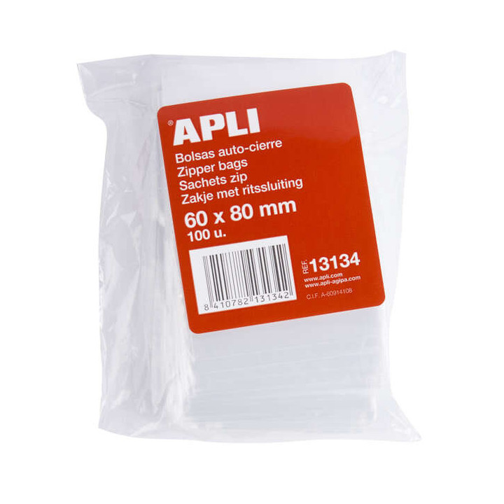Apli Bolsas Zip Auto Cierre Transparentes 60x80mm - Material LDPE - Cierre Seguro y Facil Manipulacion - Uso Alimenticio - Idea