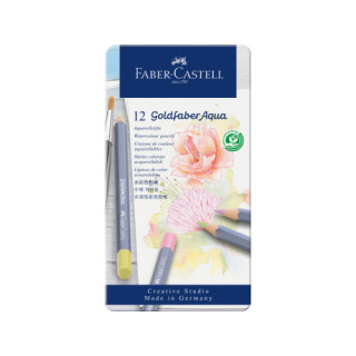 Estuche metálico con 12 lápices de colores pastel acuarelables goldfaber. faber castell 114622