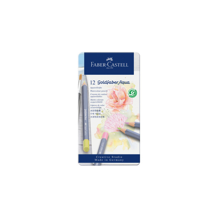 Estuche metálico con 12 lápices de colores pastel acuarelables goldfaber. faber castell 114622