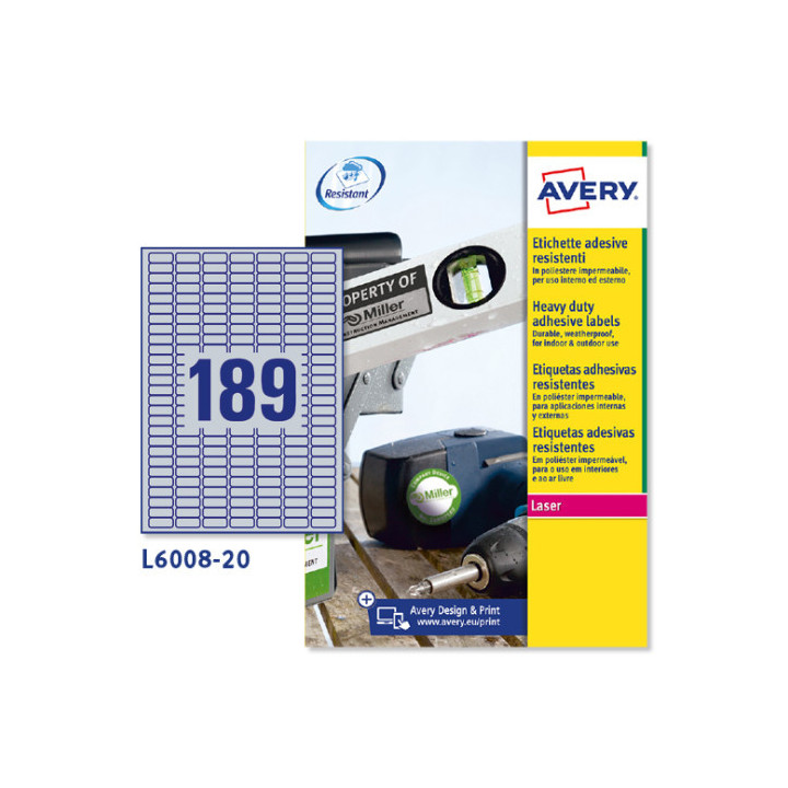 Caja 20 hojas etiquetas poliester plata 25