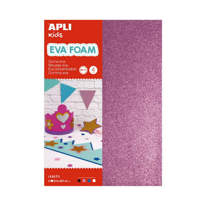 Apli Goma Eva Purpurina A4 4 Hojas - Blanco