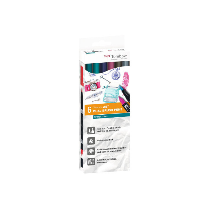 Estuche 6 rotuladores doble punta pincel. colores vintage dual brush (caja cartón) tombow abt-6c-5