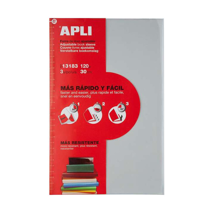 Apli Pack de 3 Forros de Libros con Solapa Ajustable 290 mm - PVC - Forra en 3 Pasos