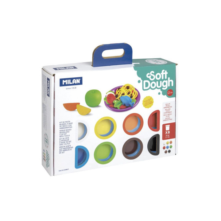 Maletín 8 botes pasta blanda soft dough de 59gr + herramientas "hora de cocina" milan 913308ct