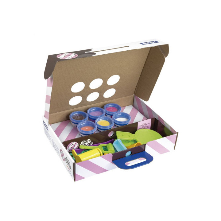 Maletín 6 botes pasta blanda soft dough de 59gr + herramientas "helados y gofres" milan 913306icw