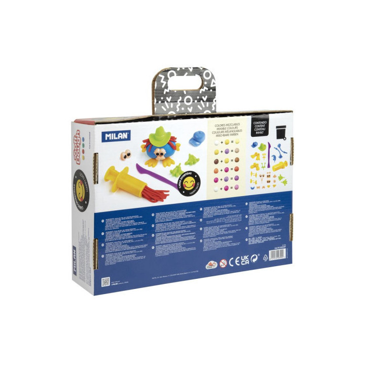 Maletín 4 botes pasta blanda soft dough de 116gr + herramientas "caras divertidas" milan 913304hf