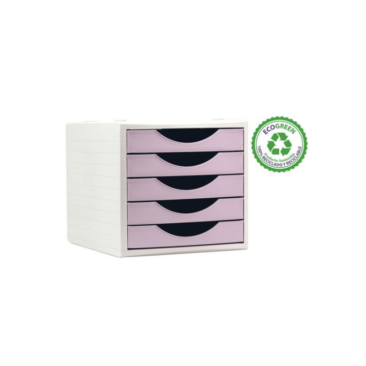Módulo ecogreen 100% reciclado y reciclable 5 cajones rosa pastel 340x270x260 mm archivo 2000 4005 rs ps