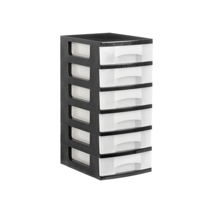 Torre de almacenaje 6 cajones de 6 litros negro/translúcido 390x290x635 mm archivo 2000 1106 cs tl