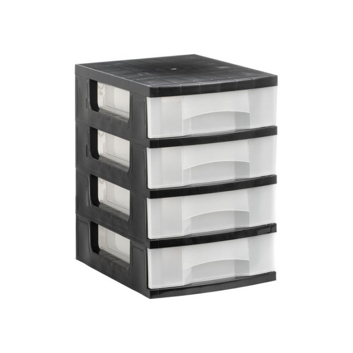 Torre de almacenaje 4 cajones de 6 litros negro/translúcido 390x290x430 mm archivo 2000 1104 cs tl