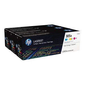 Hp ce411a/ce412a/ce413a pack de 3 cartuchos de toner originales - 305a