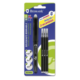 Blíster boligrafo borrable c/capuchon+1 recambio negro bismark 329572