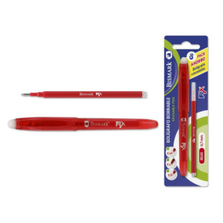 Blíster boligrafo borrable c/capuchon+1 recambio rojo bismark 329571